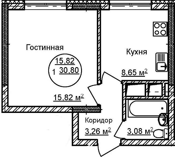 1-к квартира, 30 м², 30/32 эт., ЖК «Некрасовский» с. К