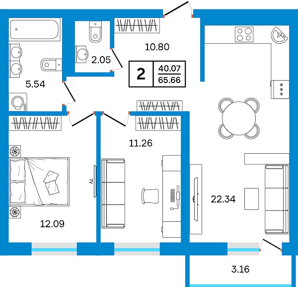 2-к квартира, 65 м², 18/26 этаж, ЖК «Некрасовский» с. ЖИ