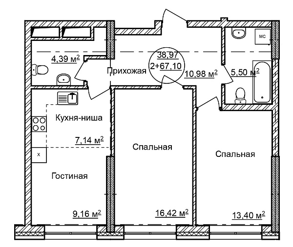2-к квартира, 67 м², 26/32 эт., Комплекс апартаментов «CENTRAL PARK II» 2-к квартира, 67 м², 26/32 эт., Комплекс апартаментов «CENTRAL PARK II»