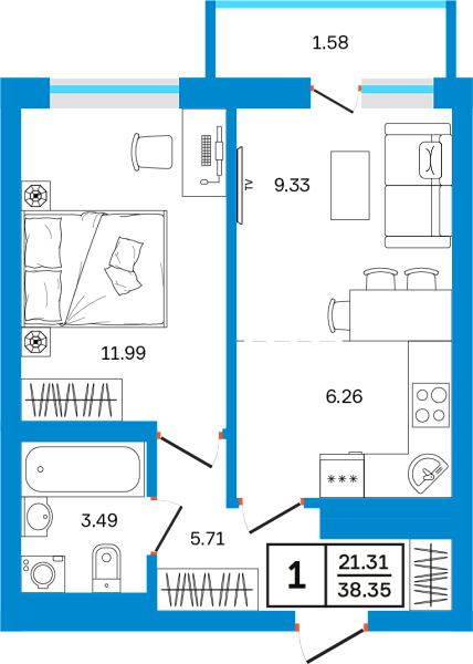 1-к квартира, 38 м², 16/24 эт., ЖК «Некрасовский» с. АБВ