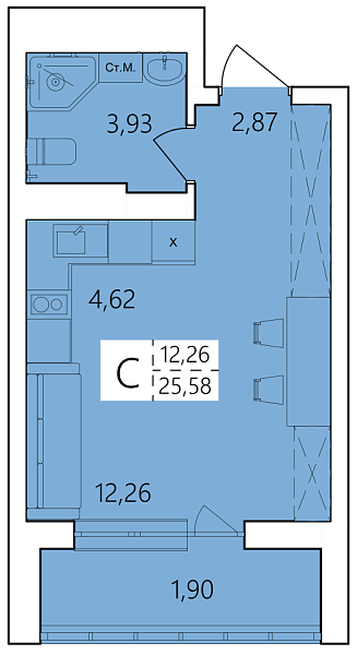 Студия, 25 м², 19/25 эт., 
 ЖК «Волна», Уфа, улица Ахметова,  239,  Уфа,  Республика Башкортостан, 450017