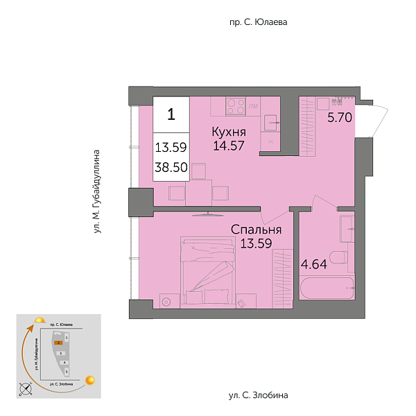 1-к квартира, 38 м², 9/25 эт., ЖК URBANIСA «Урбаника»
