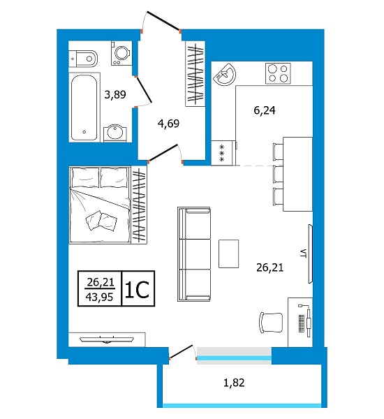 Студия, 43 м², 3/26 этаж, ЖК «Некрасовский» с. ЖИ