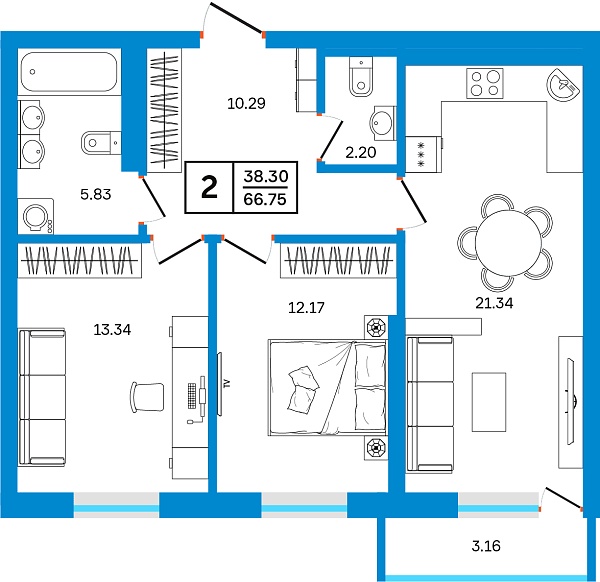 2-к квартира, 66 м², 18/26 этаж, ЖК «Некрасовский» с. ЖИ