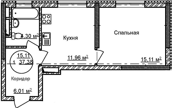 1-к квартира, 37 м², 31/32 эт., ЖК «Некрасовский» с. К