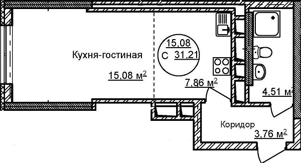 Студия, 31 м², 24/32 эт., ЖК «Некрасовский» с. К