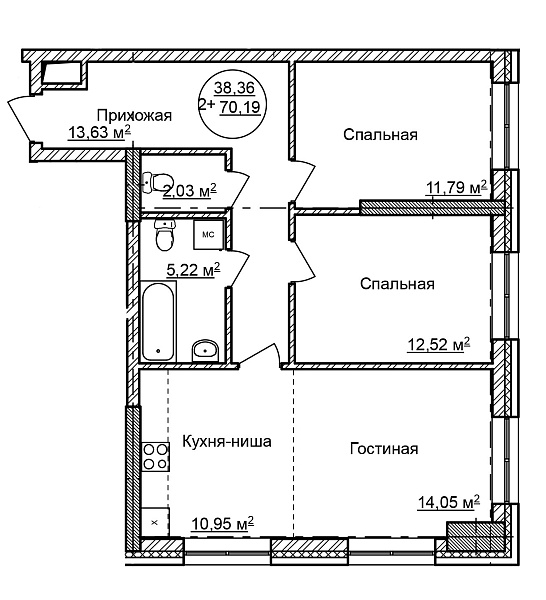 2-к квартира, 70 м², 17/32 эт., Комплекс апартаментов «CENTRAL PARK II»