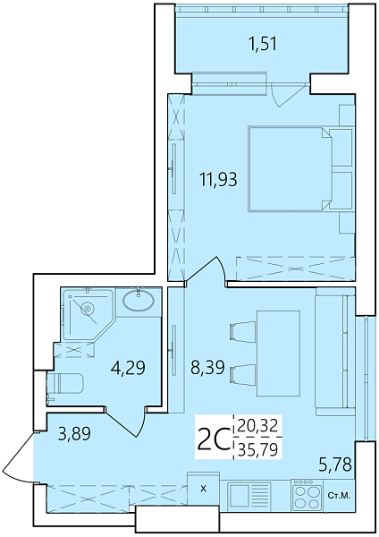 2-к квартира, 35 м², 20/25 эт., 
 ЖК «Волна», Уфа, улица Ахметова,  239,  Уфа,  Республика Башкортостан, 450017