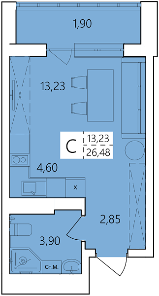 Студия, 26 м², 20/25 эт., ЖК «Волна», улица Ахметова,  239,  Уфа,  Республика Башкортостан