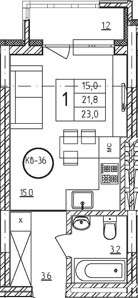 1-к квартира, 23 м², 6/10 этаж, ЖК «Орион»