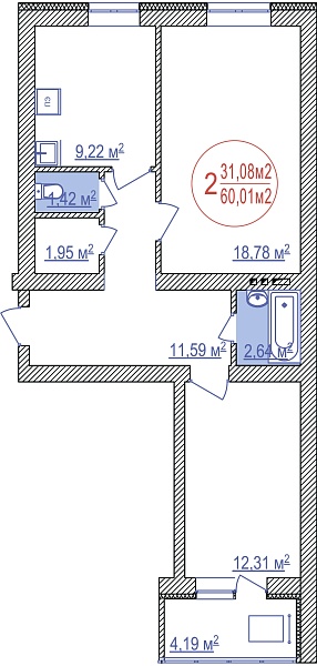 2-к квартира, 60 м², 4/10 эт., ЖК «СЕМЕЙНЫЙ»