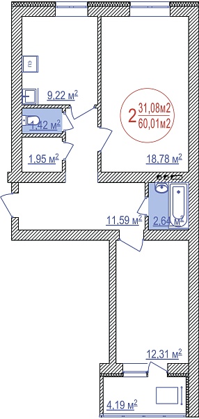 2-к квартира, 60 м², 5/10 эт., ЖК «СЕМЕЙНЫЙ»