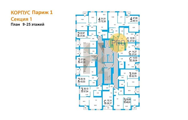 3-к, 72 м², 18/25 эт., 
 ЖК «Яркий»