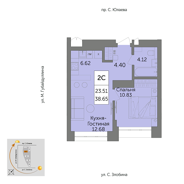 2-к квартира, 38 м², 21/25 эт., ЖК URBANIСA «Урбаника»