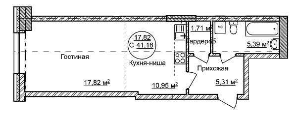 1-к квартира, 40 м², 17/32 эт., Комплекс апартаментов «CENTRAL PARK II»