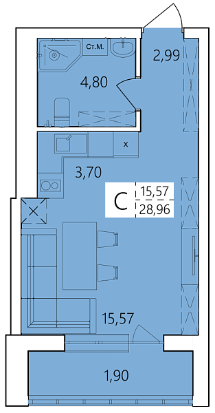 Студия, 28 м², 20/25 эт., 
 ЖК «Волна», Уфа, улица Ахметова,  239,  Уфа,  Республика Башкортостан, 450017
