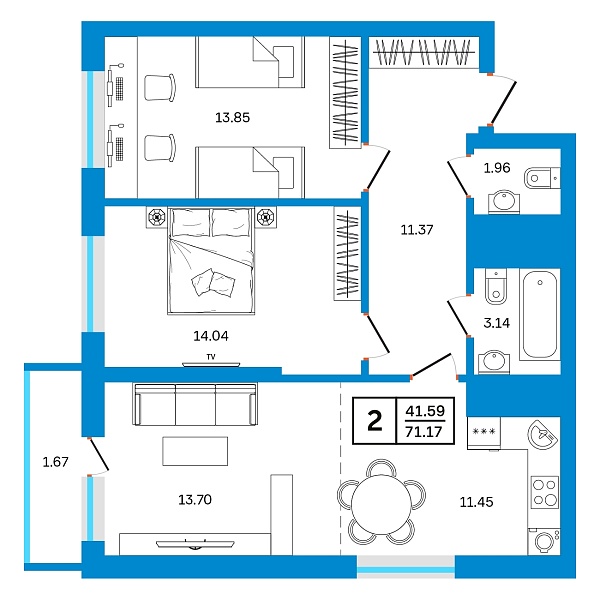 3-к квартира, 71 м², 2/26 эт., ЖК «Некрасовский» с. АБВ 3-к квартира, 71 м², 2/26 эт., ЖК «Некрасовский» с. АБВ