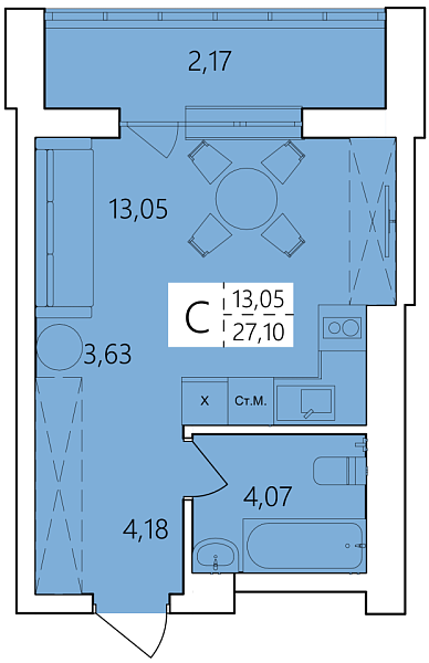 Студия, 27 м², 22/25 эт., 
 ЖК «Волна», Уфа, улица Ахметова,  239,  Уфа,  Республика Башкортостан, 450017