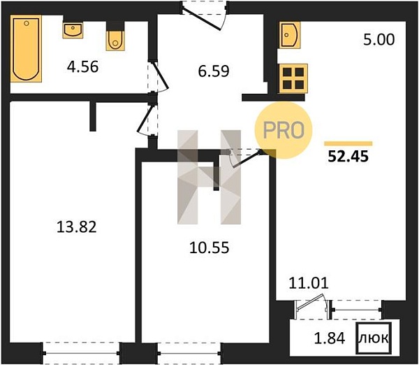 2-к, 52 м², 23/23 эт., 
 ЖК «Республика», Уфа, Уфимское шос., 