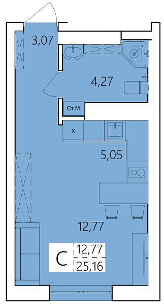 Студия, 25 м², 17/25 эт., ЖК «Волна», улица Ахметова,  239,  Уфа,  Республика Башкортостан