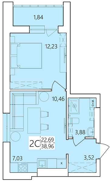 2-к квартира, 38 м², 19/25 эт., ЖК «Волна», улица Ахметова,  239,  Уфа,  Республика Башкортостан