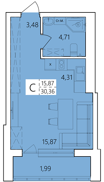 Студия, 30 м², 21/25 эт., 
 ЖК «Волна», Уфа, улица Ахметова,  239,  Уфа,  Республика Башкортостан, 450017