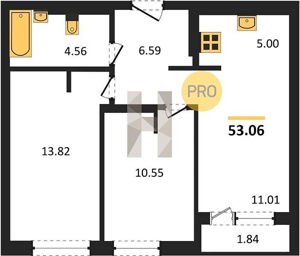 2-к, 53 м², 2/23 эт., 
 ЖК «Республика», Уфа, Уфимское шос., 