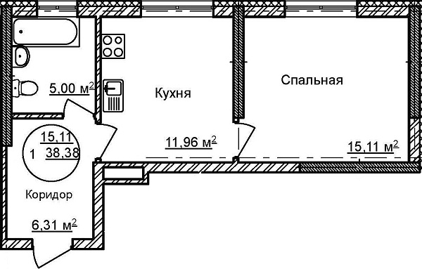 1-к квартира, 38 м², 2/32 эт., ЖК «Некрасовский» с. К