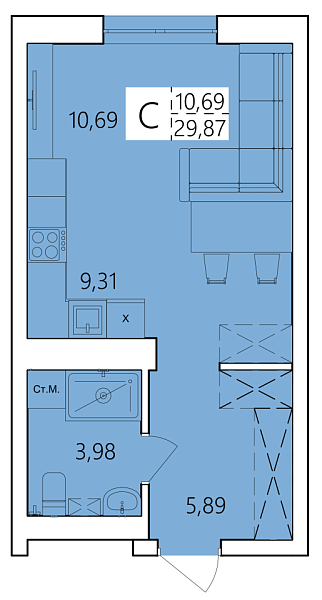 Студия, 29 м², 19/25 эт., ЖК «Волна», улица Ахметова,  239,  Уфа,  Республика Башкортостан