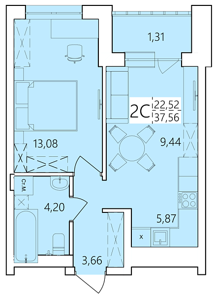 2-к квартира, 37 м², 17/25 эт., ЖК «Волна», улица Ахметова,  239,  Уфа,  Республика Башкортостан