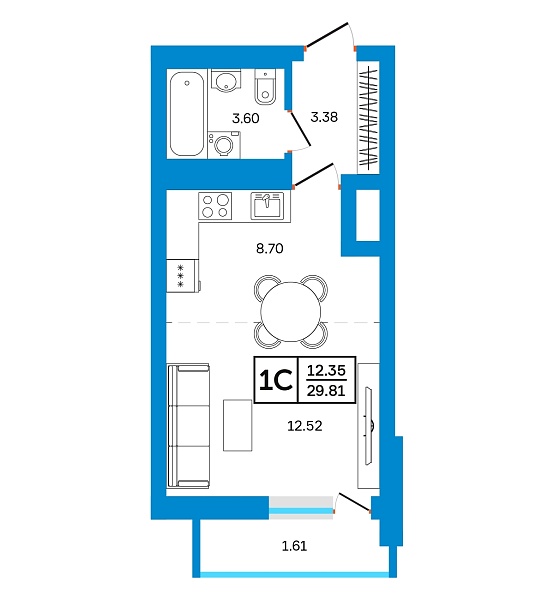 Студия, 29 м², 12/24 эт., ЖК «Некрасовский» с. АБВ Студия, 29 м², 12/24 эт., ЖК «Некрасовский» с. АБВ