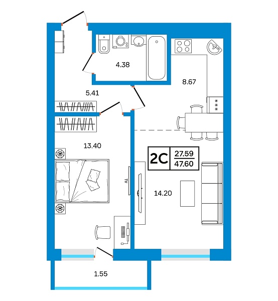 2-к квартира, 47 м², 24/24 эт., ЖК «Некрасовский» с. АБВ 2-к квартира, 47 м², 24/24 эт., ЖК «Некрасовский» с. АБВ