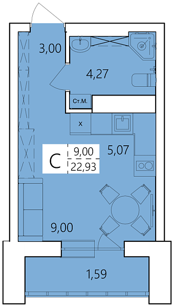 Студия, 22 м², 25/25 эт., ЖК «Волна», улица Ахметова,  239,  Уфа,  Республика Башкортостан