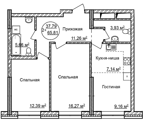 2-к квартира, 65 м², 16/32 эт., Комплекс апартаментов «CENTRAL PARK II»