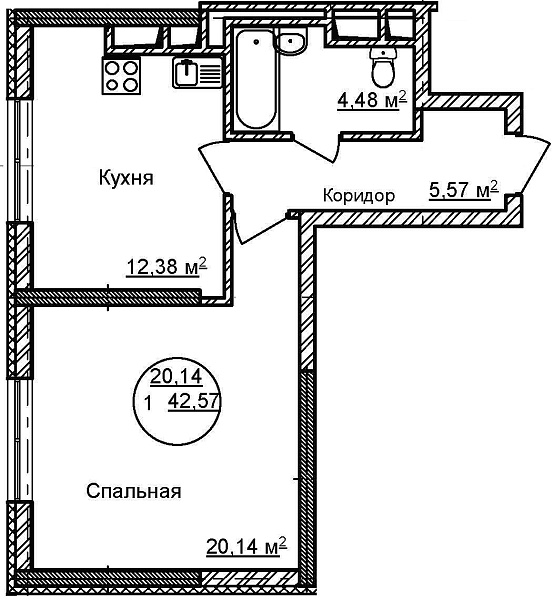 1-к квартира, 42 м², 22/32 эт., ЖК «Некрасовский» с. К