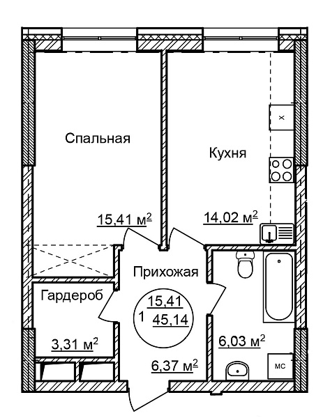 1-к квартира, 45 м², 4/32 эт., Комплекс апартаментов «CENTRAL PARK II»
